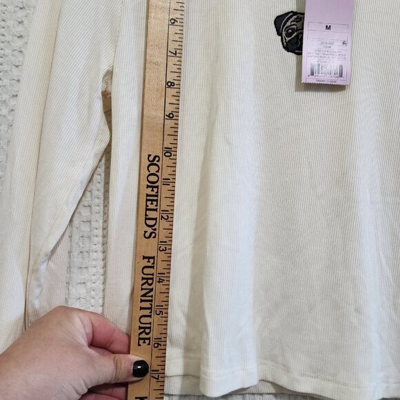 Wild Fable Pug Dog Ribbed Embroidered White Long Sleeve Crop Top Size Medium - Picture 13 of 13